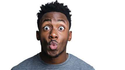 Young man making a funny face with transparent background