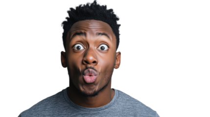 Young man making a funny face with transparent background