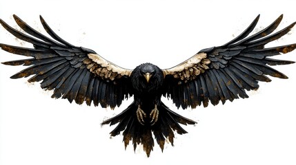 Obraz premium Majestic Hawk in Flight with Fully Extended Wings Against a Clear Sky Background