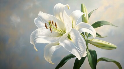 Obraz premium Elegant White Lily Flower Painting Artistic Still Life