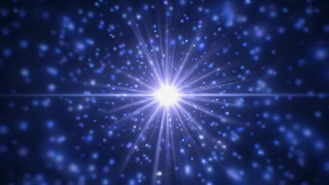 Starry night sky with bright glowing starburst in deep space, cosmic galaxy concept