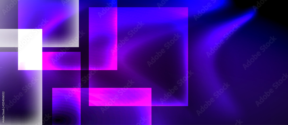 Poster glass squares with neon shiny light abstract background