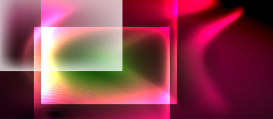 Glass squares with neon shiny light abstract background
