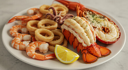 Delicious Seafood Platter: Lobster, Shrimp, Calamari Feast