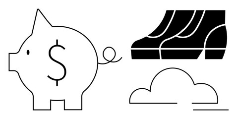 Piggy bank with dollar sign, escalating bar graph, and cloud icon. Ideal for savings, investment, financial growth, data storage, progress tracking economic success digital economy. Abstract line