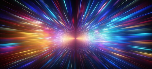 Obraz premium Colorful vibrant lighting speed streaks gathering horizon background. AI generated image