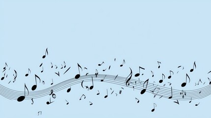 Musical notes flowing on a blue background; website header or social media graphic