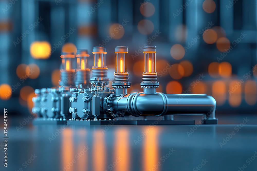 Aufkleber high tech industrial pipeline with glowing valves and blurred background. image showcases modern eng