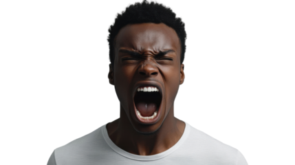 Angry young man shouting with transparent background