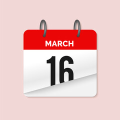 16th March daily calendar icon template. March 16 day calendar design. Single day calendar in vector illustration flat style.