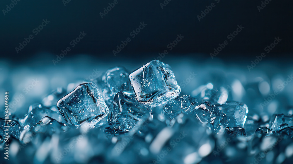 Aufkleber Ice cubes stacked neatly, showcasing their clear surface and bubbles, create refreshing and cool atmosphere. Perfect for drinks or summer vibes