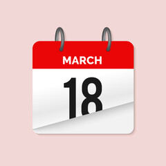 18th March daily calendar icon template. March 18 day calendar design. Single day calendar in vector illustration flat style.