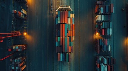 Obraz premium Aerial View of Cargo Containers at a Busy Port