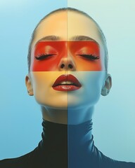 Pride Month Beauty Portrait Woman with Rainbow Face Makeup