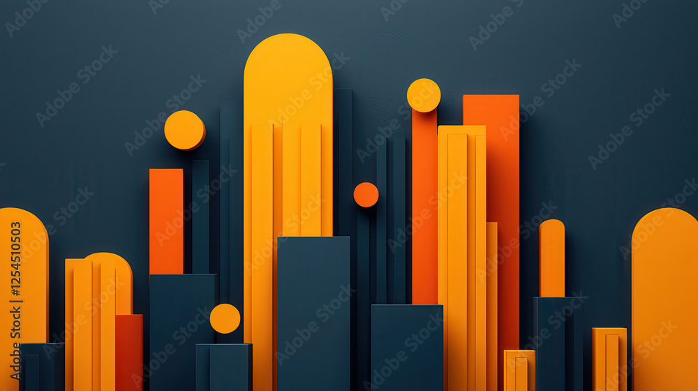 Poster Bold abstract design featuring sharp edged shapes in vibrant colors like orange and blue, creating striking visual contrast