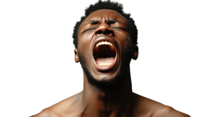 Black man screaming with transparent background