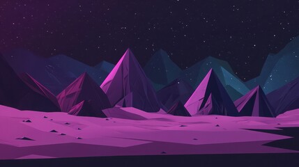 Fototapeta premium Surrealist Natural Scenery: Mountains and Starry Sky in Dreamy Colors. Exaggerated Shapes Convey Mystery and Grandeur, Perfect for Art Exhibitions, High-End Design, and High-Resolution Display.