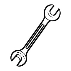 Black and white wrench illustration with open ends for mechanical and repair tool design