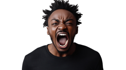 Angry man shouting with transparent background