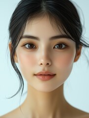 Naklejka premium Beautiful east asian woman with natural makeup posing for beauty portrait