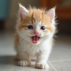Obraz premium A close-up view of a fluffy kitten, showcasing its soft fur and curious expression, emphasizing cuteness and playfulness.