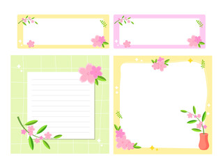 타이틀 배경 일러스트 디자인. 배너, 팝업, 메모지, 이름표 디자인. 분홍색 벚꽃으로 꾸며진 배경 일러스트 디자인. 벡터 일러스트