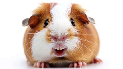Portrait funny animal guinea pig face expression isolated on white background. AI generated image
