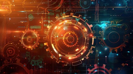 Obraz premium Abstract Futuristic Technology Background with Glowing Gears