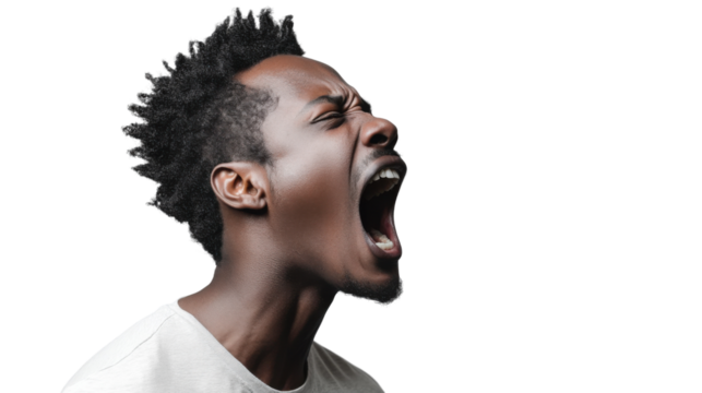Young man screaming with transparent background