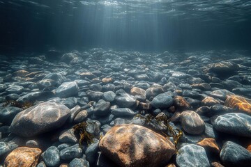 Fototapeta premium Underwater Rocks And Sunlight