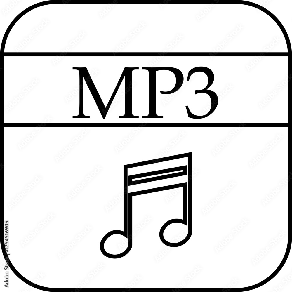 Poster file icon. format of document on computer outline symbol. mp3 file sign. audio extension graphic mul