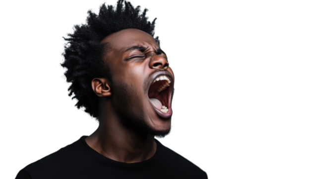Young man screaming with transparent background