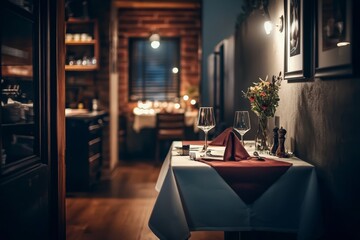 Obraz premium Delicious cuisine displayed on a well-arranged restaurant table.
