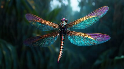 Beautiful Dragonfly with Iridescent Wings and Nature Background