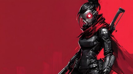 Crimson Cyberpunk Warrior: A Digital Art Masterpiece