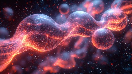 Abstract representation of molecular structures glowing in a cosmic background with vibrant colors
