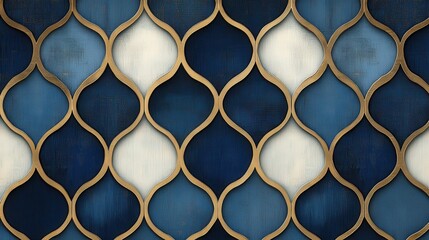 Blue and gold geometric pattern wall design