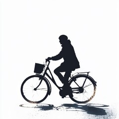 Obraz premium Silhouette of a Cyclist Riding Bicycle Against a Bright Background in a Minimalist Style