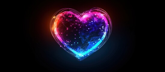 Naklejka premium Low poly Polygonal glowing holographic digital heart wireframe shaped. AI generated image
