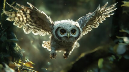 Naklejka premium A baby owl learning to fly,