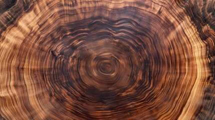 Fototapeta premium Dark wood cross-section, growth rings, detailed texture, studio shot, background blur, design element