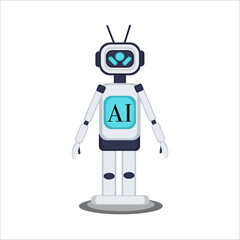 The AI robot is light in color with blue inserts