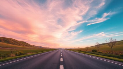 Fototapeta premium Open Road with Scenic Sunset Sky