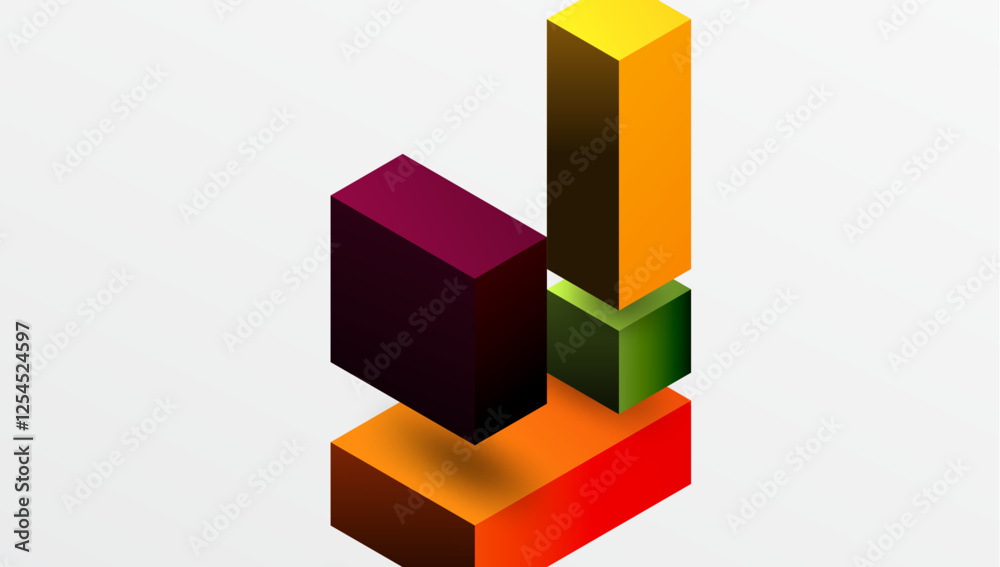 Poster Sleek abstract design featuring isometric 3D blocks in a clean, modern composition. Perfect for tech-inspired themes, with vibrant colors and geometric precision