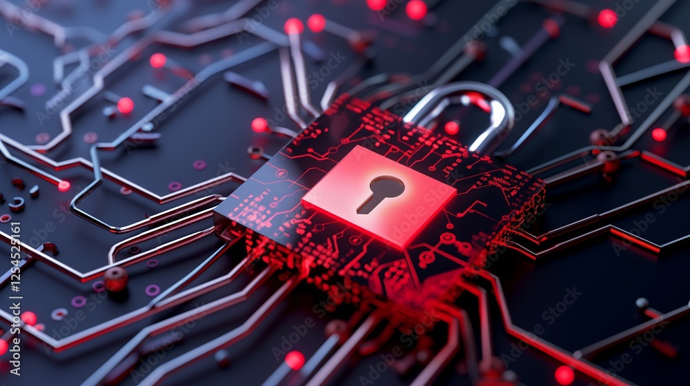 Poster a high-tech network security system with real-time threat detection, encrypted firewalls, and hologr