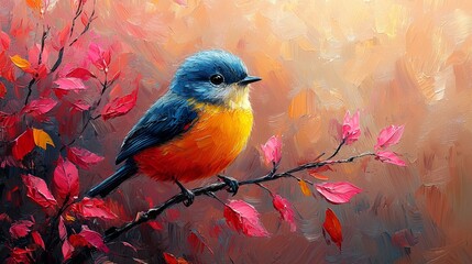 Abstract animal little Bird portrait with multi colored colorful on wings and feathers paint, Vibrant bright gradients tone