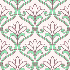 Rococo delicate floral seamless pattern with soft pastel tones and ornamental details for elegant decor