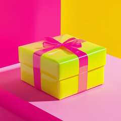 Obraz premium colorful yellow and pink neon gift box