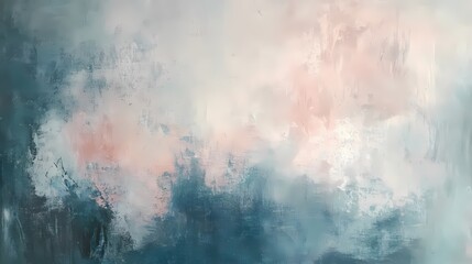 Abstract Canvas Painting with Teal Blue and Light Pink Hues Creates a Calming Atmosphere