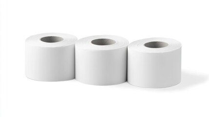 Three rolls of toilet paper on white background, hygiene product, studio shot